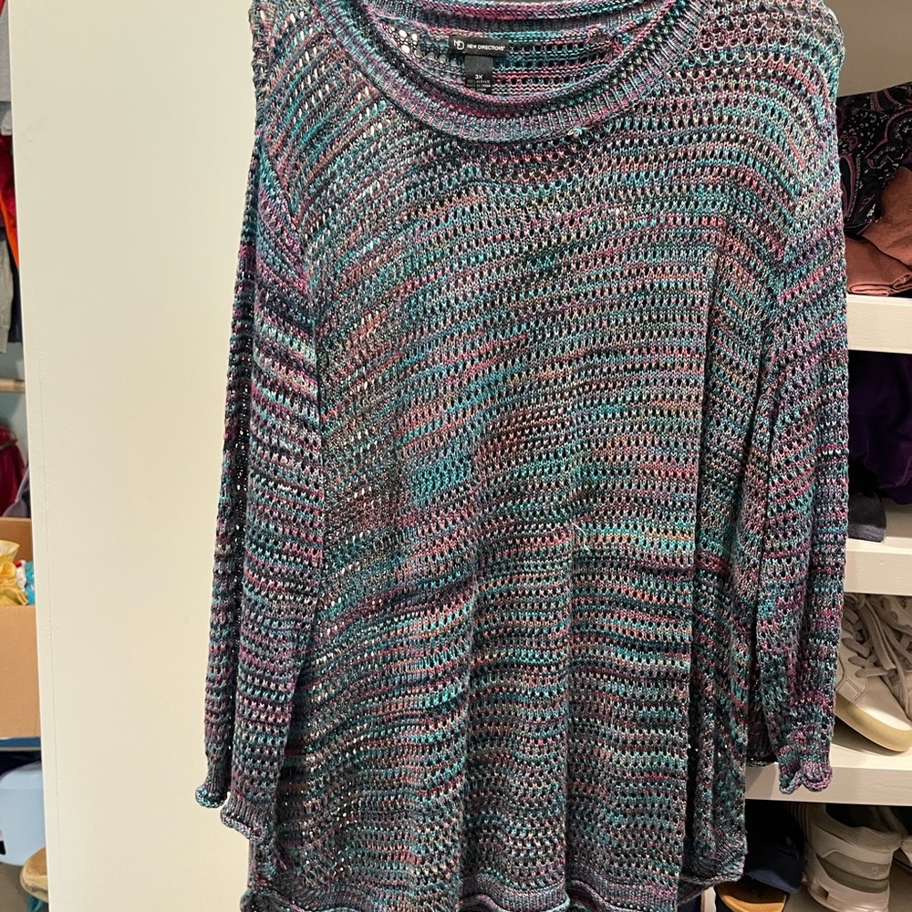 New Directions Cowl Neck Sweater in Blue and Purple